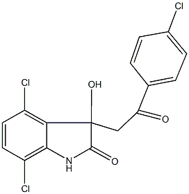 4,7-dichloro-3-[2-(4-chlorophenyl)-2-oxoethyl]-3-hydroxy-1,3-dihydro-2H-indol-2-one 结构式