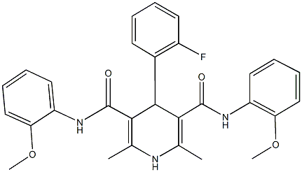 4-(2-fluorophenyl)-N~3~,N~5~-bis(2-methoxyphenyl)-2,6-dimethyl-1,4-dihydro-3,5-pyridinedicarboxamide 结构式