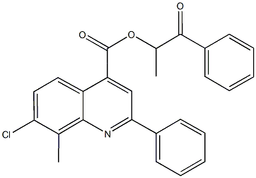 1-methyl-2-oxo-2-phenylethyl 7-chloro-8-methyl-2-phenyl-4-quinolinecarboxylate 结构式