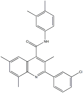 2-(3-chlorophenyl)-N-(3,4-dimethylphenyl)-3,6,8-trimethyl-4-quinolinecarboxamide 结构式
