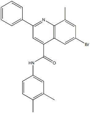 6-bromo-N-(3,4-dimethylphenyl)-8-methyl-2-phenyl-4-quinolinecarboxamide 结构式