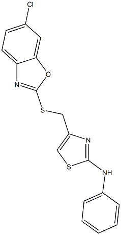 4-{[(6-chloro-1,3-benzoxazol-2-yl)sulfanyl]methyl}-N-phenyl-1,3-thiazol-2-amine 结构式