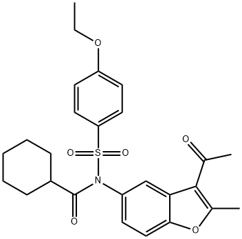 N-(3-acetyl-2-methyl-1-benzofuran-5-yl)-N-(cyclohexylcarbonyl)-4-ethoxybenzenesulfonamide 结构式