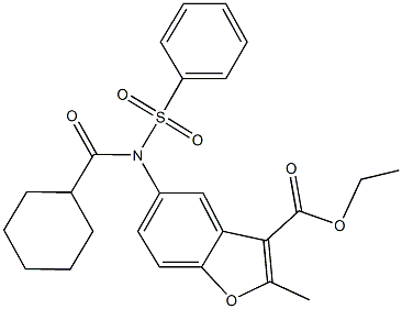 ethyl 5-[(cyclohexylcarbonyl)(phenylsulfonyl)amino]-2-methyl-1-benzofuran-3-carboxylate 结构式