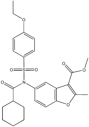 methyl 5-{(cyclohexylcarbonyl)[(4-ethoxyphenyl)sulfonyl]amino}-2-methyl-1-benzofuran-3-carboxylate 结构式