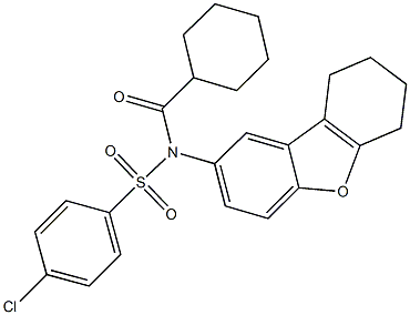 4-chloro-N-(cyclohexylcarbonyl)-N-(6,7,8,9-tetrahydrodibenzo[b,d]furan-2-yl)benzenesulfonamide 结构式