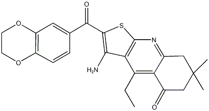 3-amino-2-(2,3-dihydro-1,4-benzodioxin-6-ylcarbonyl)-4-ethyl-7,7-dimethyl-7,8-dihydrothieno[2,3-b]quinolin-5(6H)-one 结构式