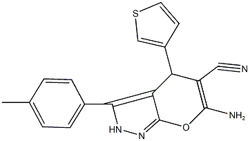 6-amino-3-(4-methylphenyl)-4-(3-thienyl)-2,4-dihydropyrano[2,3-c]pyrazole-5-carbonitrile 结构式