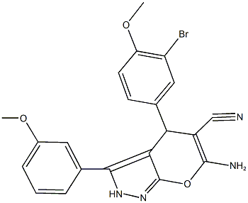 6-amino-4-(3-bromo-4-methoxyphenyl)-3-(3-methoxyphenyl)-2,4-dihydropyrano[2,3-c]pyrazole-5-carbonitrile 结构式