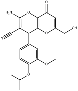 2-amino-6-(hydroxymethyl)-4-(4-isopropoxy-3-methoxyphenyl)-8-oxo-4,8-dihydropyrano[3,2-b]pyran-3-carbonitrile 结构式