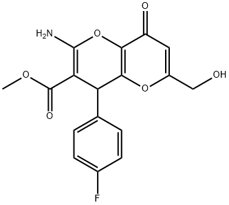 methyl 2-amino-4-(4-fluorophenyl)-6-(hydroxymethyl)-8-oxo-4,8-dihydropyrano[3,2-b]pyran-3-carboxylate 结构式