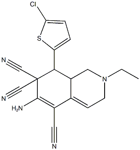 6-amino-8-(5-chloro-2-thienyl)-2-ethyl-2,3,8,8a-tetrahydro-5,7,7(1H)-isoquinolinetricarbonitrile 结构式