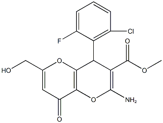 methyl 2-amino-4-(2-chloro-6-fluorophenyl)-6-(hydroxymethyl)-8-oxo-4,8-dihydropyrano[3,2-b]pyran-3-carboxylate 结构式