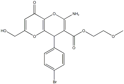 2-methoxyethyl 2-amino-4-(4-bromophenyl)-6-(hydroxymethyl)-8-oxo-4,8-dihydropyrano[3,2-b]pyran-3-carboxylate 结构式