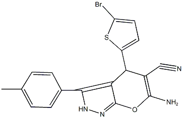 6-amino-4-(5-bromo-2-thienyl)-3-(4-methylphenyl)-2,4-dihydropyrano[2,3-c]pyrazole-5-carbonitrile 结构式