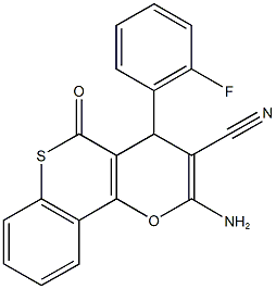 2-amino-4-(2-fluorophenyl)-5-oxo-4H,5H-thiochromeno[4,3-b]pyran-3-carbonitrile 结构式