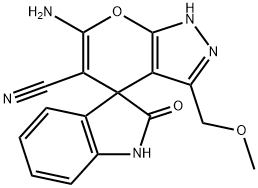 6'-amino-3'-(methoxymethyl)-1,1',3,4'-dihydro-2-oxospiro(2H-indole-3,4'-pyrano[2,3-c]pyrazole)-5'-carbonitrile 结构式