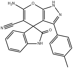 6'-amino-5'-cyano-3'-(4-methylphenyl)-1,2',3,4'-tetrahydrospiro(2H-indole-3,4'-pyrano[2,3-c]pyrazole)-2-one 结构式