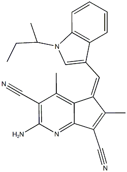 2-amino-5-[(1-sec-butyl-1H-indol-3-yl)methylene]-4,6-dimethyl-5H-cyclopenta[b]pyridine-3,7-dicarbonitrile 结构式