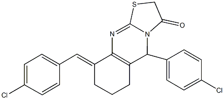 9-(4-chlorobenzylidene)-5-(4-chlorophenyl)-6,7,8,9-tetrahydro-5H-[1,3]thiazolo[2,3-b]quinazolin-3(2H)-one 结构式