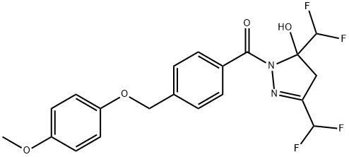 3,5-bis(difluoromethyl)-1-{4-[(4-methoxyphenoxy)methyl]benzoyl}-4,5-dihydro-1H-pyrazol-5-ol 结构式