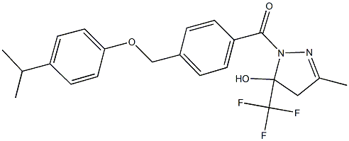 1-{4-[(4-isopropylphenoxy)methyl]benzoyl}-3-methyl-5-(trifluoromethyl)-4,5-dihydro-1H-pyrazol-5-ol 结构式