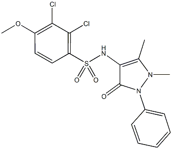 2,3-dichloro-N-(1,5-dimethyl-3-oxo-2-phenyl-2,3-dihydro-1H-pyrazol-4-yl)-4-methoxybenzenesulfonamide 结构式