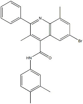 6-bromo-N-(3,4-dimethylphenyl)-3,8-dimethyl-2-phenyl-4-quinolinecarboxamide 结构式