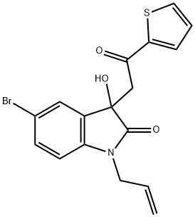 1-allyl-5-bromo-3-hydroxy-3-[2-oxo-2-(2-thienyl)ethyl]-1,3-dihydro-2H-indol-2-one 结构式