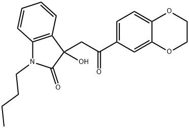 1-butyl-3-[2-(2,3-dihydro-1,4-benzodioxin-6-yl)-2-oxoethyl]-3-hydroxy-1,3-dihydro-2H-indol-2-one 结构式