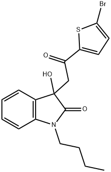 3-[2-(5-bromo-2-thienyl)-2-oxoethyl]-1-butyl-3-hydroxy-1,3-dihydro-2H-indol-2-one 结构式