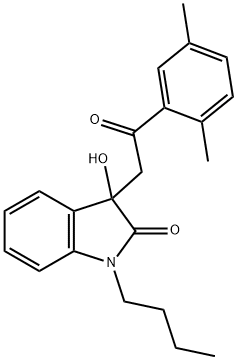 1-butyl-3-[2-(2,5-dimethylphenyl)-2-oxoethyl]-3-hydroxy-1,3-dihydro-2H-indol-2-one 结构式