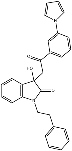 3-hydroxy-3-{2-oxo-2-[3-(1H-pyrrol-1-yl)phenyl]ethyl}-1-(2-phenylethyl)-1,3-dihydro-2H-indol-2-one 结构式