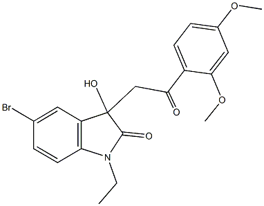 5-bromo-3-[2-(2,4-dimethoxyphenyl)-2-oxoethyl]-1-ethyl-3-hydroxy-1,3-dihydro-2H-indol-2-one 结构式