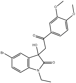 5-bromo-3-[2-(3,4-dimethoxyphenyl)-2-oxoethyl]-1-ethyl-3-hydroxy-1,3-dihydro-2H-indol-2-one 结构式