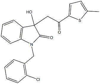 1-(2-chlorobenzyl)-3-hydroxy-3-[2-(5-methyl-2-thienyl)-2-oxoethyl]-1,3-dihydro-2H-indol-2-one 结构式