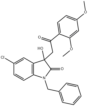 1-benzyl-5-chloro-3-[2-(2,4-dimethoxyphenyl)-2-oxoethyl]-3-hydroxy-1,3-dihydro-2H-indol-2-one 结构式