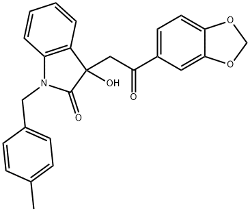 3-[2-(1,3-benzodioxol-5-yl)-2-oxoethyl]-3-hydroxy-1-(4-methylbenzyl)-1,3-dihydro-2H-indol-2-one 结构式