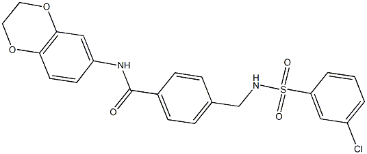 4-({[(3-chlorophenyl)sulfonyl]amino}methyl)-N-(2,3-dihydro-1,4-benzodioxin-6-yl)benzamide 结构式