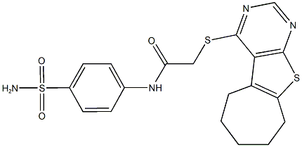 N-[4-(aminosulfonyl)phenyl]-2-(6,7,8,9-tetrahydro-5H-cyclohepta[4,5]thieno[2,3-d]pyrimidin-4-ylsulfanyl)acetamide 结构式