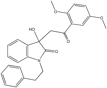 3-[2-(2,5-dimethoxyphenyl)-2-oxoethyl]-3-hydroxy-1-(2-phenylethyl)-1,3-dihydro-2H-indol-2-one 结构式