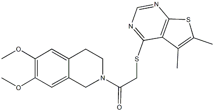 2-{[(5,6-dimethylthieno[2,3-d]pyrimidin-4-yl)sulfanyl]acetyl}-6,7-dimethoxy-1,2,3,4-tetrahydroisoquinoline 结构式