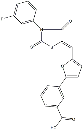 3-(5-{[3-(3-fluorophenyl)-4-oxo-2-thioxo-1,3-thiazolidin-5-ylidene]methyl}-2-furyl)benzoic acid 结构式