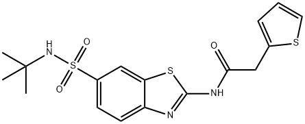 N-{6-[(tert-butylamino)sulfonyl]-1,3-benzothiazol-2-yl}-2-(2-thienyl)acetamide 结构式