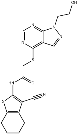 N-(3-cyano-4,5,6,7-tetrahydro-1-benzothien-2-yl)-2-{[1-(2-hydroxyethyl)-1H-pyrazolo[3,4-d]pyrimidin-4-yl]sulfanyl}acetamide 结构式