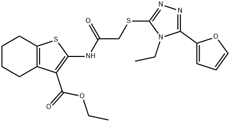 ethyl 2-[({[4-ethyl-5-(2-furyl)-4H-1,2,4-triazol-3-yl]sulfanyl}acetyl)amino]-4,5,6,7-tetrahydro-1-benzothiophene-3-carboxylate 结构式