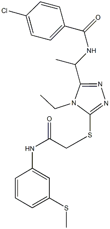 4-chloro-N-{1-[4-ethyl-5-({2-[3-(methylsulfanyl)anilino]-2-oxoethyl}sulfanyl)-4H-1,2,4-triazol-3-yl]ethyl}benzamide 结构式
