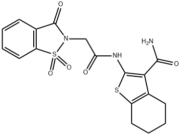 2-{[(1,1-dioxido-3-oxo-1,2-benzisothiazol-2(3H)-yl)acetyl]amino}-4,5,6,7-tetrahydro-1-benzothiophene-3-carboxamide 结构式