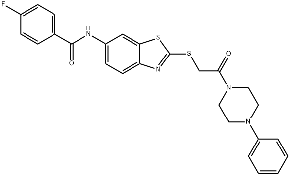4-fluoro-N-(2-{[2-oxo-2-(4-phenyl-1-piperazinyl)ethyl]sulfanyl}-1,3-benzothiazol-6-yl)benzamide 结构式