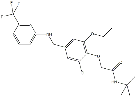 N-(tert-butyl)-2-(2-chloro-6-ethoxy-4-{[3-(trifluoromethyl)anilino]methyl}phenoxy)acetamide 结构式